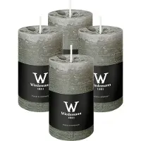 Wiedemann Cilinderkaars/stompkaars - 4x - rustieke kaars - lichtgrijs - 6 x 9 cm - 30 branduren