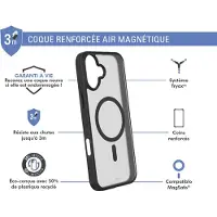 FORCE CASE , Hoesje geschikt voor iPhone 16 Plus - AIR FROST Versterkt Tryax System 3m MagSafe, Zwart