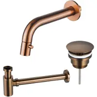 FortiFura Calvi Fonteinkraanset - inbouw - uitloop 18cm - inkortbaar - sifon - always open plug - Geborsteld koper PVD (Koper) SW1108832/SW799403/SW799405