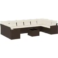 vidaXL 11-delige Loungeset met kussens poly rattan bruin