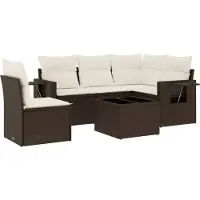 vidaXL 6-delige Loungeset met kussens poly rattan bruin