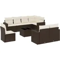vidaXL 9-delige Loungeset met kussens poly rattan bruin