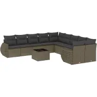 vidaXL 11-delige Loungeset met kussens poly rattan lichtgrijs