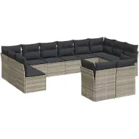 vidaXL 12-delige Loungeset met kussens poly rattan lichtgrijs