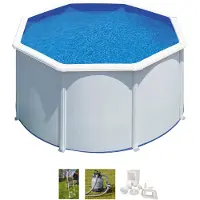 Gre Kit Piscine hors sol acier ronde blanche - Fidji - Ø260 x 122 cm (Livrée avec une échelle de sécurité et un filtre à sable)