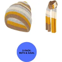 Sarlini - Muts & Sjaal dames - Fashion Set Stripes - Ochre - One Size