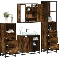 vidaXL 4-delige Badkamermeubelset bewerkt hout gerookt eikenkleurig