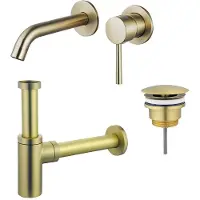 FortiFura Calvi Wastafelkraanset - inbouw wastafelkraan - always open plug - design sifon - PVD - geborsteld messing (goud) SW720228/SW696208/SW696213