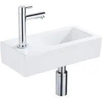 FortiFura Fuente Fonteinset - 36x18.5x9cm - 1 kraangat - solid surface - fonteinkraan chroom - mat wit SW696234/SW696219/SW705498/SW696206