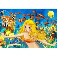 Karo-art Fotobehang Voor Kinderen - Sirene En Vissen - Vliesbehang - 405 x 270 cm
