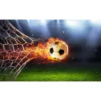 Karo-art 460cm X 300cm - Fotobehang - Voetbal in vlammen, Doelpunt, Kinderkamer, te koop in 11 maten, incl behanglijm