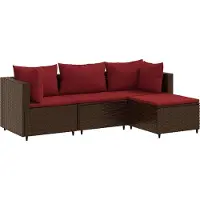 vidaXL 4-delige Loungeset met kussens poly rattan bruin