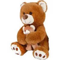Take Me Home Knuffel pluche Moederbeer met welp - donkerbruin - 25 cm