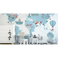 Karo-art 405cm X 270cm - Fotobehang - Reizen rond de wereld, Kinderkamer, premium print, inclusief behanglijm