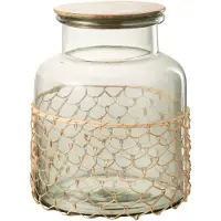 J-Line Potdeksel Breiwerk Glas/Hout/Jute Transparant Large