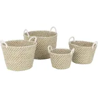 J-Line Set of 4 basket round handles straw natural/white