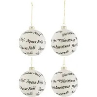 J-Line Doos met 4 kerstballen Xmas/Noel Glas Wit/Zwart Medium
