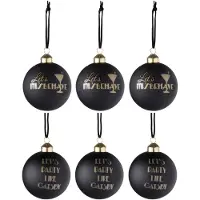J-Line Doos met 6 kerstballen Gatsby glas mat zwart/goud klein