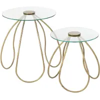 J-Line Set of 2 side tables round metal/glass gold