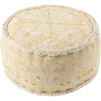 J-Line Poef Rond Olifanten+Spiegels Katoen Creme/Goud Large