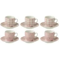 J-Line Doos van 6 koffiekopjes + schotels keramiek roze