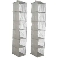 Kipit Kledingkast organizer - 2x - 6 vaks - grijs - 25 x 25 x 138 cm - ruimtebesparend/hangend