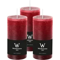 Wiedemann Cilinderkaars/stompkaars - 3x - rustieke kaars - bordeauxrood - 6 x 12 cm - 42 branduren