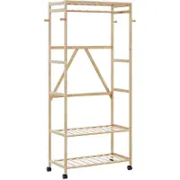 vidaXL Kledingrek met schappen en wielen 90x40x179,5 cm bamboe