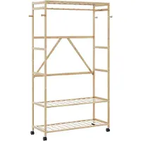 vidaXL Kledingrek met schappen en wielen 110x40x180 cm bamboe