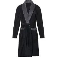 Gentlemen - heren badjas - coral fleece - zwart/grijs - S/M