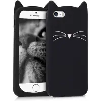 Kwmobile hoesje geschikt voor Apple iPhone SE (1.Gen 2016) / iPhone 5 / iPhone 5S - Backcover voor smartphone in zwart / wit - Kat design