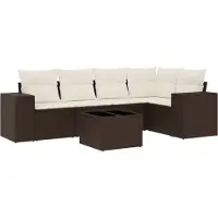 vidaXL 6-delige Loungeset met kussens poly rattan bruin