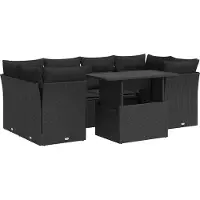 vidaXL 7-delige Loungeset met kussens poly rattan zwart