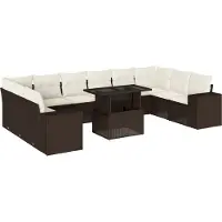 vidaXL 11-delige Loungeset met kussens poly rattan bruin
