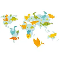 Karo-art 208cm X 146cm - Fotobehang - Dinosaurussen rond de wereld, multi-gekleurd, Vinyl, Kinderkamer, te koop in 11 maten, incl instructies en behanglijm, gemakkelijk aan te brengen