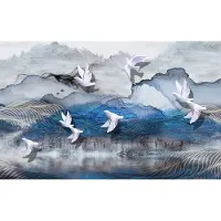 Karo-art 208cm X 146cm - Fotobehang - Vogels boven de zee, premium print, inclusief behanglijm