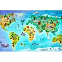 Karo-art Fotobehang Wereldkaart Met Fauna - Vliesbehang - 405 x 270 cm