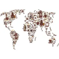Karo-art Fotobehang Koffiekaart Van De Wereld - Vliesbehang - 416 x 254 cm