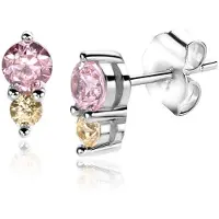 Zinzi 6mm zilveren oorknopjes rond roze champagne ZIO2501