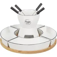 Casa Di Elturo Fondue set voor 4 personen bamboe en porselein inclusief schalen en vorkjes
