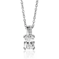 Zinzi zilveren hanger 14mm met rechthoekige witte zirconia en luxe hangoog ZIH2392 (zonder collier)