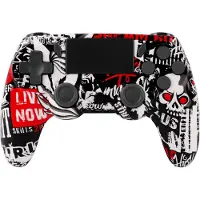 Ntech PS4 Controller Geschikt voor PS4 en PS3 - PS4 controller Draadloos Skull Rood - Audio Jack Input - Touch Sensor - Dual Trilmotoren Draadloze Controller
