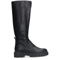 Manfield Zwarte leren hoge croco laarzen | Maat 39