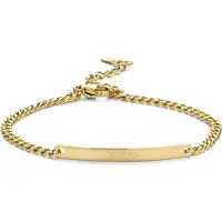 Key Moments 8KM-BC0098 Stalen armband - Dames - Plaat - SISTERS - 16,5 + 3 cm - Gourmetschakel - Staal - Goudkleurig