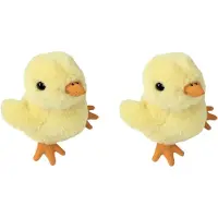 Inware Kuikentje knuffel - 2x - pluche kuiken - geel - 15 cm - boerderij knuffel