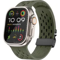 Strap-it Ademend siliconen sport bandje met parachute sluiting - geschikt voor Apple Watch (Series 12/11/10), (Ultra 4/3/2/1), (SE 3/2/1), (Series 9/8/7/6/5/4) - 44/45/46/49mm (legergroen)