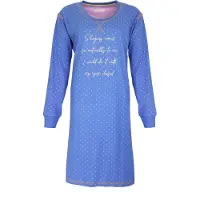 Irresistible Dames Nachthemd - Katoen - Wit Stippen - Blauw - Maat XL