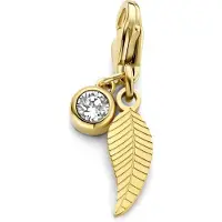 CO88 Collection 8CH-00027 Stalen Bedel - Veer - Kristal - 17 x 6 mm - Carabijnhaak - Goudkleurig