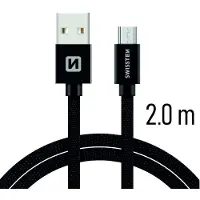 Swissten Gevlochten Micro-USB naar USB kabel - 2M - Zwart