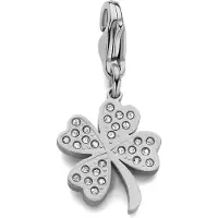 CO88 Collection 8CH-00028 Stalen Bedel - Klaver - Kristal - 18 x 19 mm - Carabijnhaak - Zilverkleurig